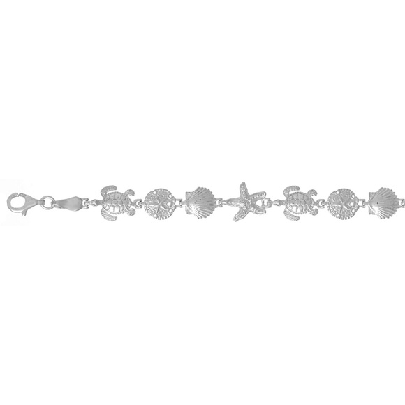 925 Sterling Silver, 8" Sea Life Charm Bracelet